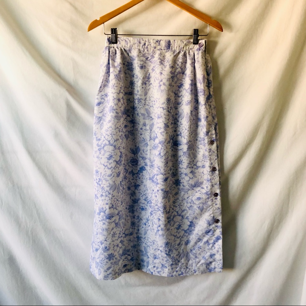 Vintage Blue Floral Maxi Skirt